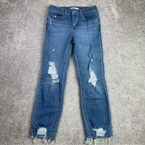 Levi's Denim - Levi's 724 Jeans Women's 27 Blue Straight High Rise Medium Wash Distressed